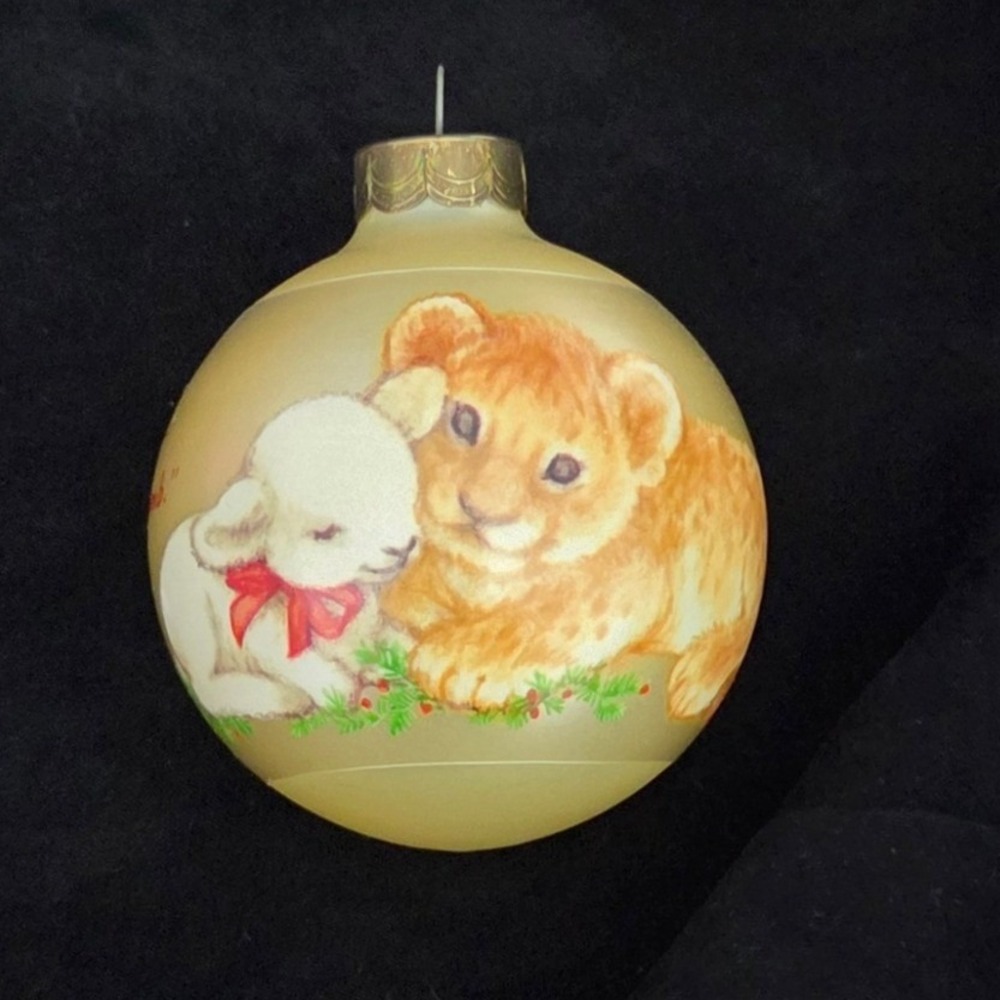 Vintage 1990 Hallmark Keepsake Ornament Peaceful Kingdom Lion and Lamb Glass